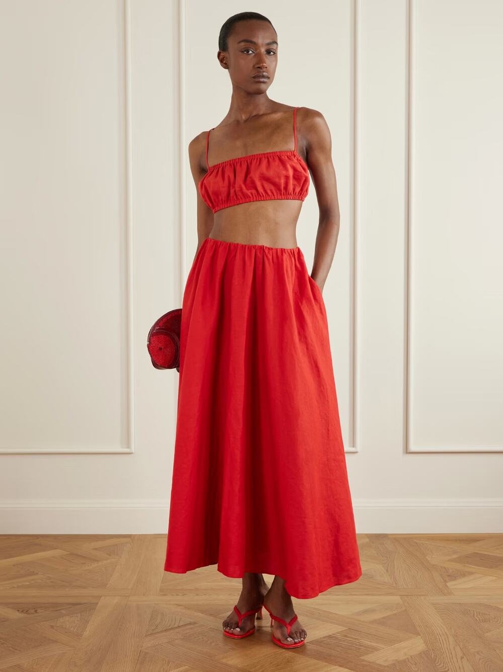 NWT Staud Milano Linen Maxi Skirt Rouge Size XL